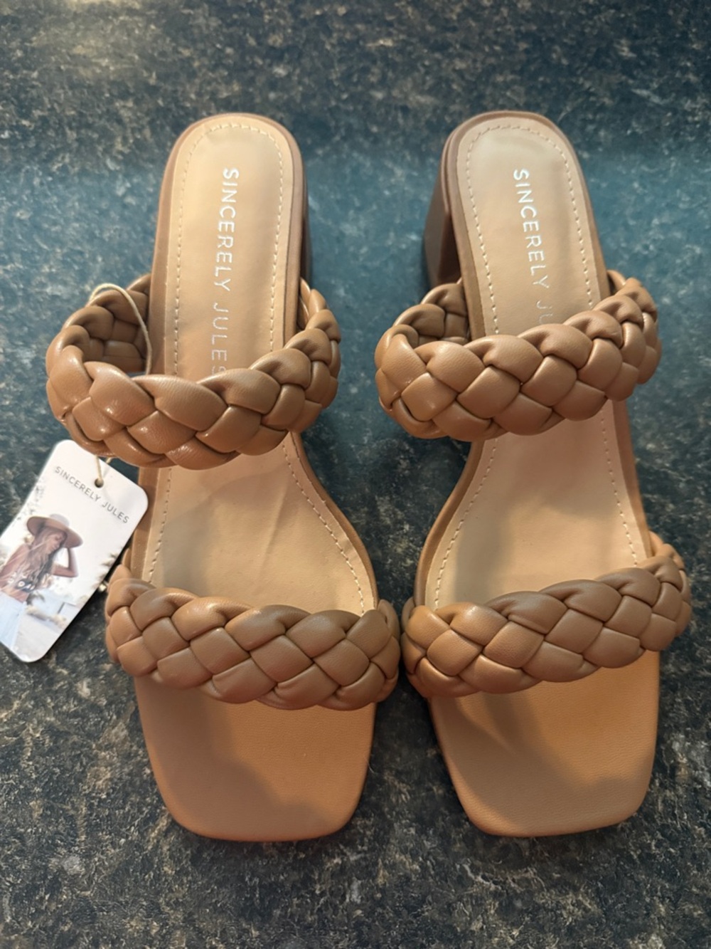 Sincerely Jules Braided Double-Strap Block Heel Sandals in Camel